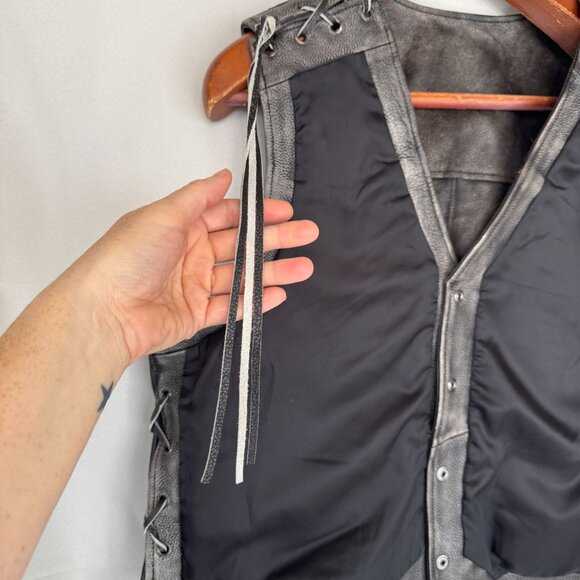 ZARA Vintage Effect Distressed Gray Pebbled Genuine 100% Leather Vest Size Large - Picture 9 of 17